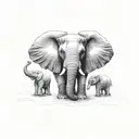 mama elephant with 3 babies tattoo design idea