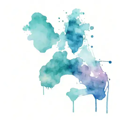 outline of dog ears with Pongo written under. on the bottom of that a colorful ink blot paw print tattoo design idea