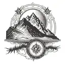 A mountain range silhouette with a compass rose integrated into the design tattoo design idea