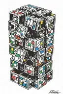 Living Rubik's cube picking up its pieces  tattoo design idea