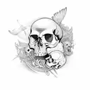 birds and skull tattoo design idea