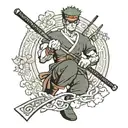 roronoa zoro jolly rodger combined with deadpool and Ash Williams  tattoo design idea