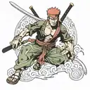 roronoa zoro jolly rodger combined with deadpool and Ash Williams  tattoo design idea