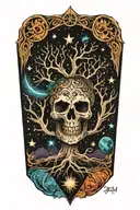 tree of life with stars and skull face tattoo design idea