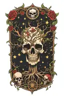 tree of life with stars and skull face tattoo design idea