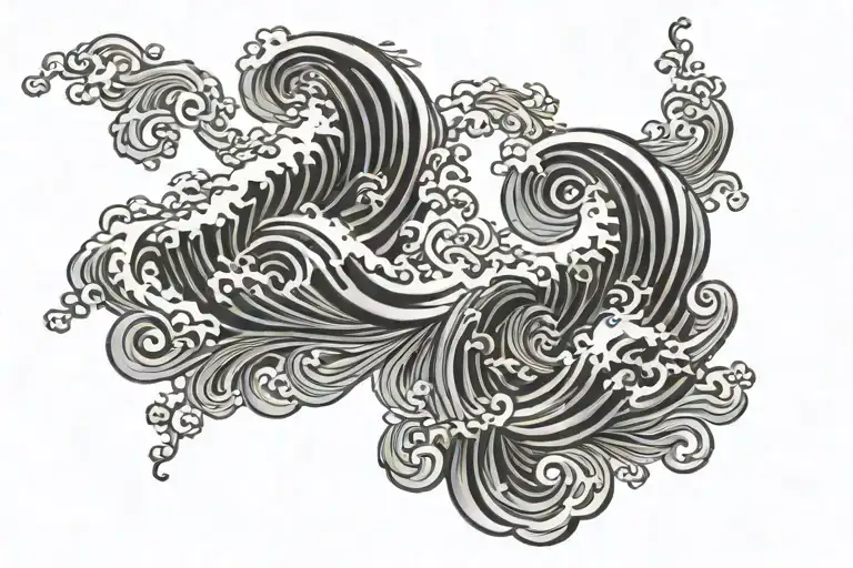 japanese wave spiral farbic tattoo background black full screen tattoo design idea