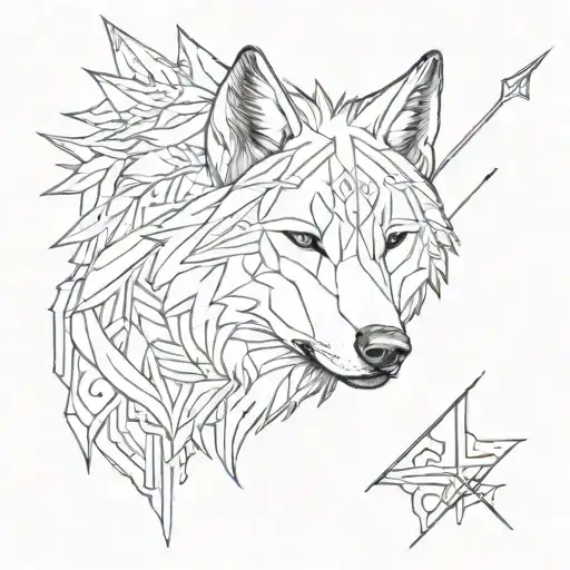 half wolf head abstract arrow  tattoo design idea
