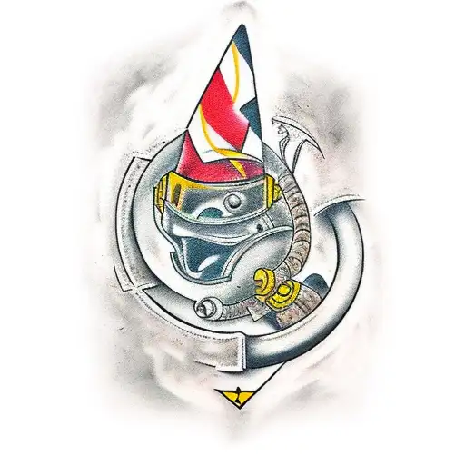 Tank blasting through a brick wall tattoo design idea