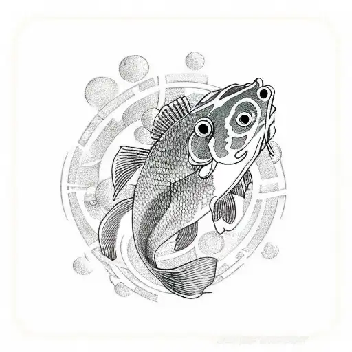 Generate a sketch-style design of a Koi Fish swimming gracefully with intricate details for a back tattoo. The fish shou tattoo design idea