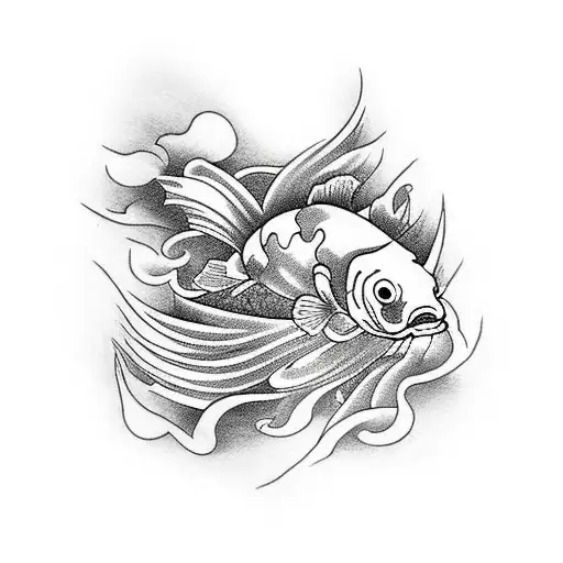 pez koi nadando y flor de loto tattoo design idea