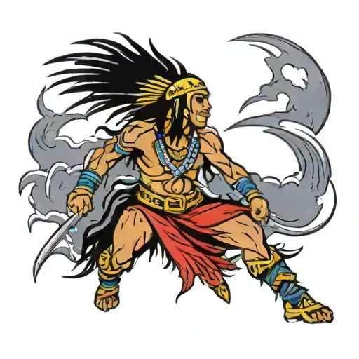 Warrior chief of the Black Indians battling a storm of lightning tattoo design idea