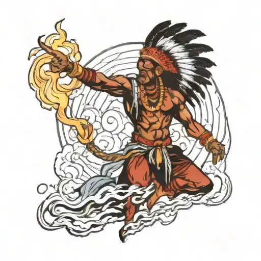 Black Indian shaman summoning a hurricane with lightning powers tattoo design idea