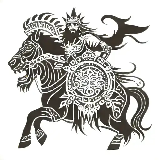 A regal black Indian warrior with intricate tribal patterns, crowned as a king tattoo design idea