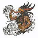Black Indian shaman summoning a hurricane with lightning powers tattoo design idea