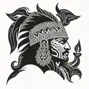A regal black Indian warrior with intricate tribal patterns, crowned as a king tattoo design idea