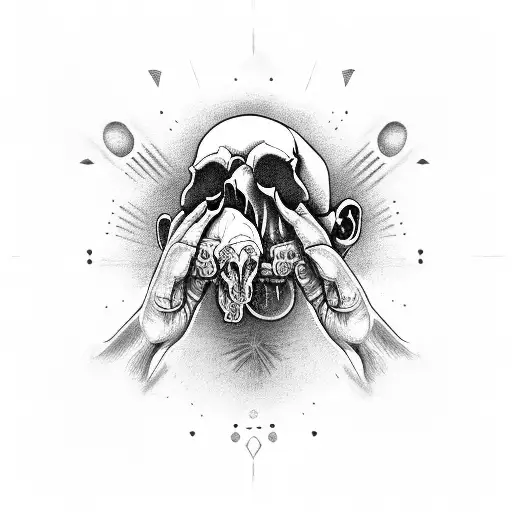 3 monkey skulls the first one with hands on mouth second one with hands on eyes third one hands on ears in a triangle tattoo design idea