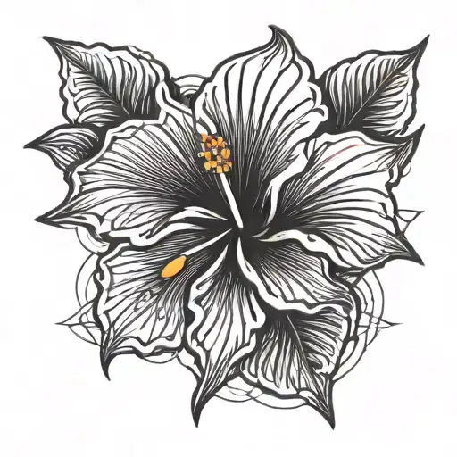 hibiscus bordeux flower, sun, positive, etnic, tattoo design idea