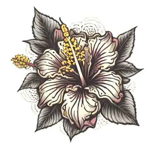 hibiscus bordeux flower, sun, positive, etnic,  tattoo design idea