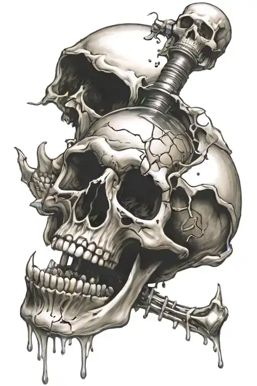 trauma broken bottle skull mental health tattoo design idea