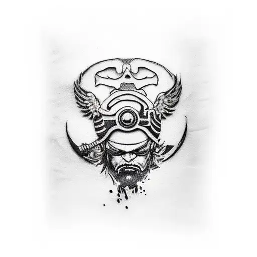 Big boss wearing eyepatch and bandana from Metal Gear solid, as a shinobi tattoo design idea