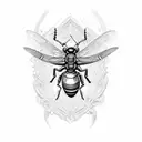 ax with wasp engraved on blade tattoo design idea