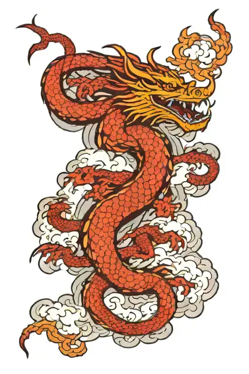 dragon with clouds surrounding tattoo design idea