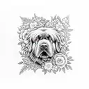 newfoundland dog surrounded by flowers and lace jungle tattoo design idea