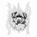 newfoundland dog surrounded by flowers and lace jungle tattoo design idea