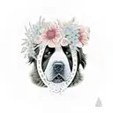 newfoundland dog surrounded by flowers and lace jungle tattoo design idea