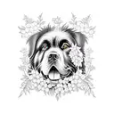 newfoundland dog surrounded by flowers and lace jungle tattoo design idea