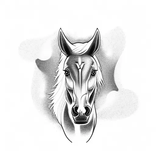 tattoo of a wild horse looking at the sunset in the background, standing in a field tattoo design idea