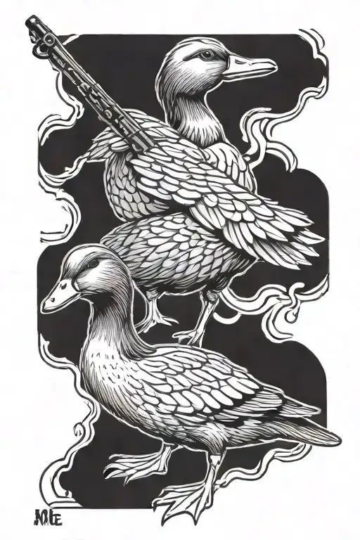 duck with M16 arms raised tattoo design idea