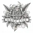 The tattoo is on the forearm and features the following elements: - A quote written in a rope-like font: "I wake and fee tattoo design idea