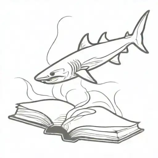 shark swimming out of open book tattoo design idea