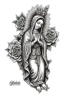 virgin of guadalupe with rosary tattoo design idea
