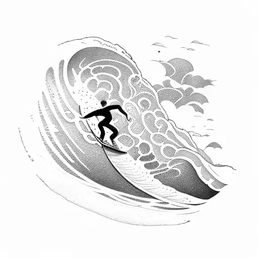 A surfer riding a wave made of camera film tattoo design idea