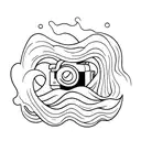 Wave breaking into a camera lens tattoo design idea