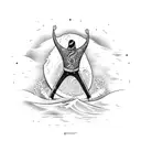 A surfer riding a wave made of camera film tattoo design idea