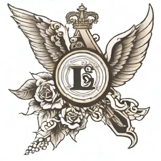 Generates a tattoo with an L and S as the initial accompanied by an Olympic gold medal in black and white. tattoo design idea