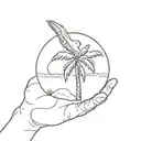 bird, palm tree and sun tattoo design idea