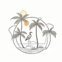 bird, palm tree and sun tattoo design idea