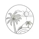 bird, palm tree and sun tattoo design idea