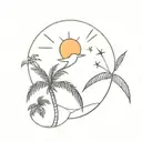bird, palm tree and sun tattoo design idea
