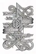 three bent lines, one over the other, nordic symbols built into the lines, with a date sitting underneath one of the lin tattoo design idea