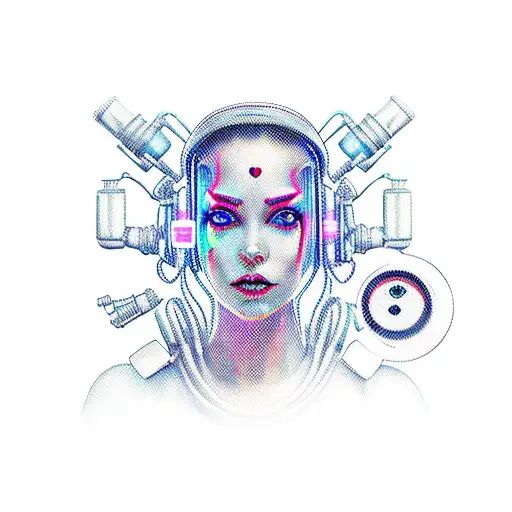 Cyberpunk nurse with voodoo-inspired cybernetic enhancements tattoo design idea