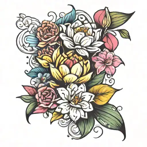 water lily, calla lily, and rose bouquet tattoo tattoo design idea