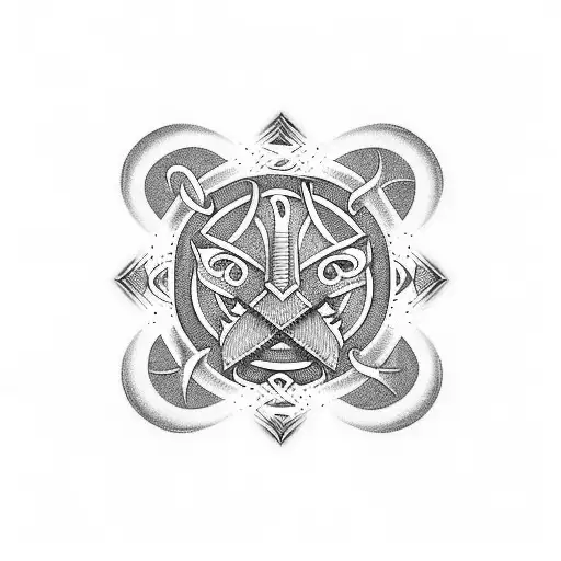 The image features several Nordic axes, iconic symbols of Viking culture, arranged in a circular pattern. There are also tattoo design idea