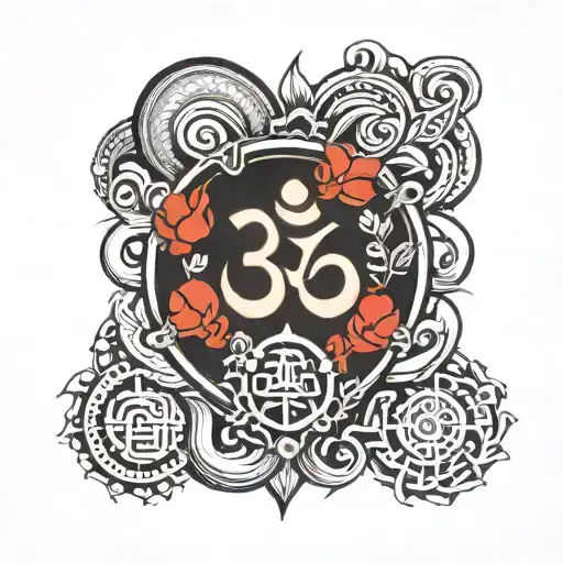 trishul Om sign made entirely black human heart shaped lock tattoo design idea