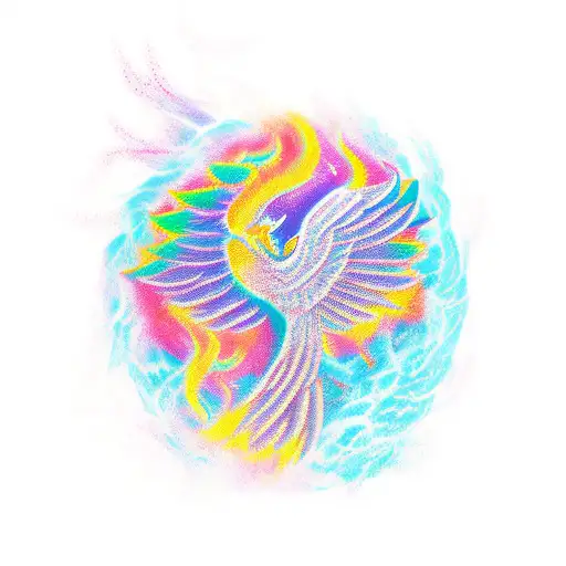phoenix with color in rising pose tattoo design idea