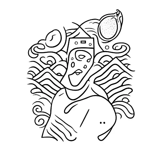 A minimalist tattoo of Jack Johnson playing his guitar under a mango tree tattoo design idea